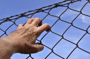 man grabbing fence. Supreme Court Finds Prisoner Risk Assessment Tests Biased