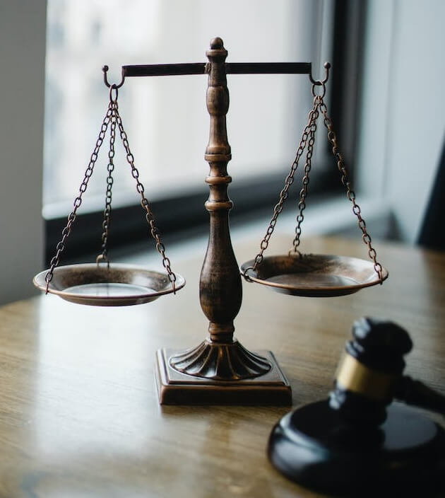 judgment scale and gavel in office