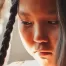 up-close view of sad young girl