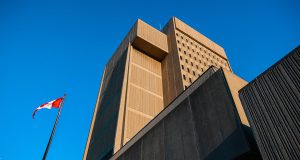 Canadian flying outside of courthouse in London, Ontario